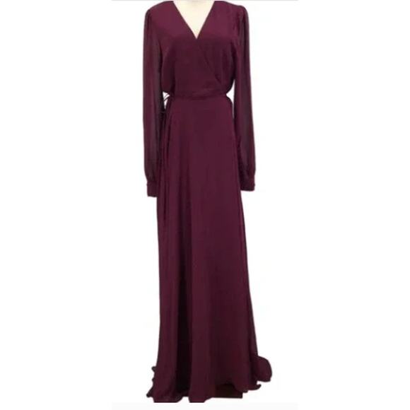 LULU'S Sz S My Whole Heart Plum Long Sleeve Wrap Maxi Dress NWT b140 - Picture 3 of 8
